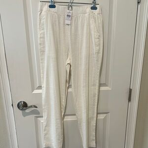 LOFT NWT Misses Cream Colored/Off White Pull On Linen Blend Pants Size S